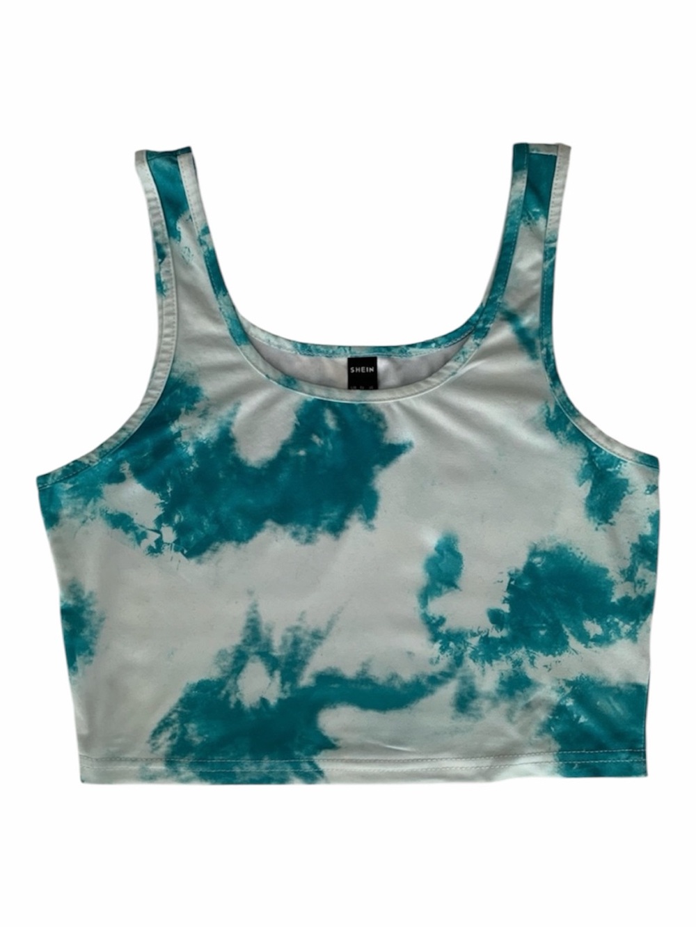 SHEIN Teal Blue White Marble Crop Tank Top Medium